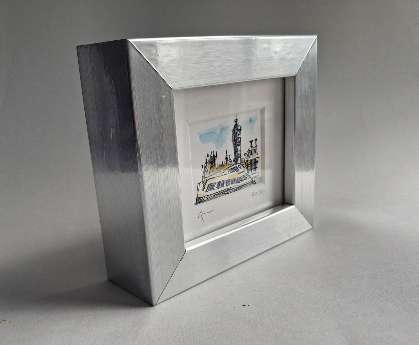 Thames River Cruiser & Big Ben - Original Hand-Painted Enhanced Print, London Art, Framed Mini Artwork