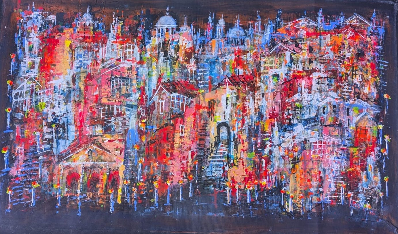 "Bright Night in the city", Marita Vaskova, Acrylic on Canvas, 60 x 100 cm
