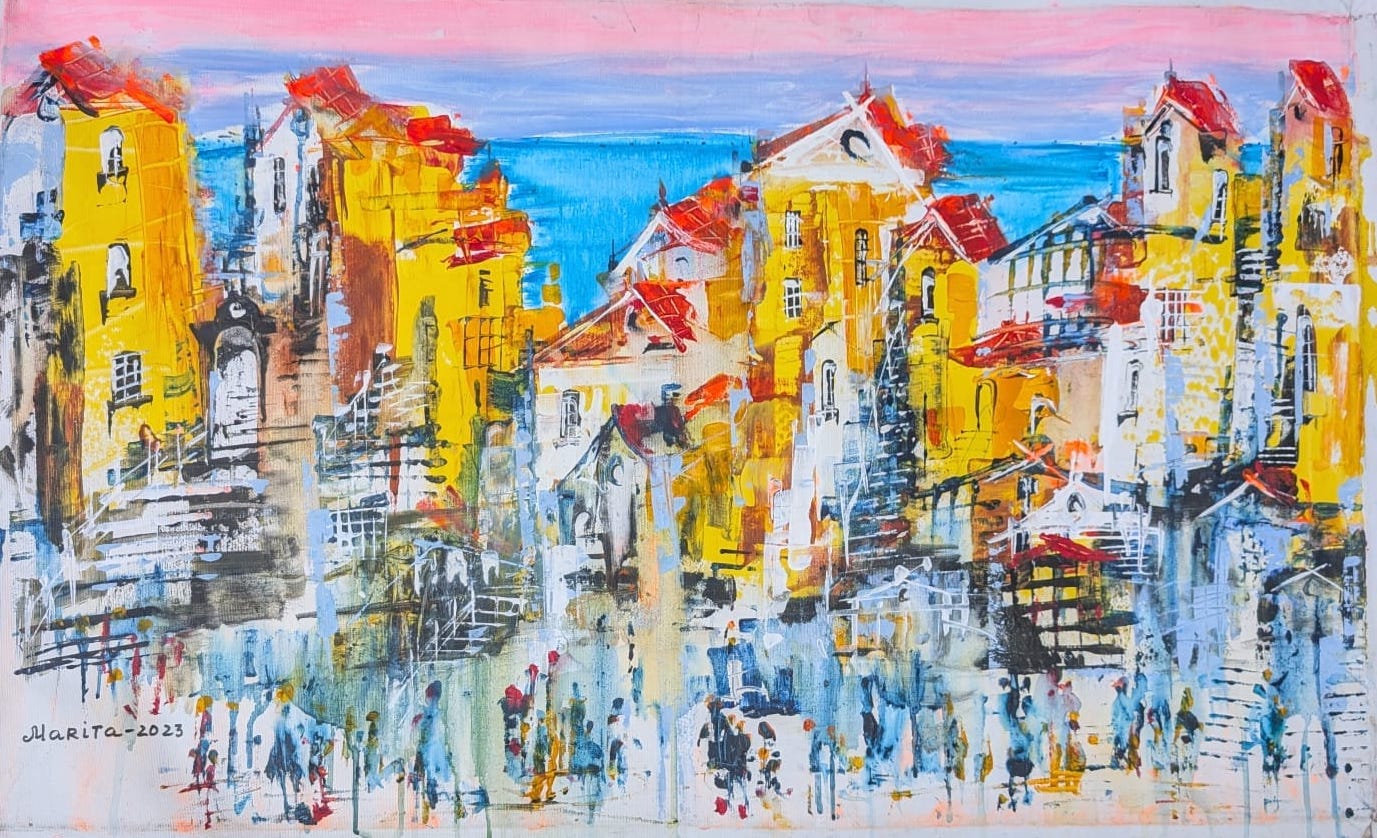 "Colours of Lisbon´s Spring", Marita Vaskova, Acrylic on Canvas, 60 x 100 cm