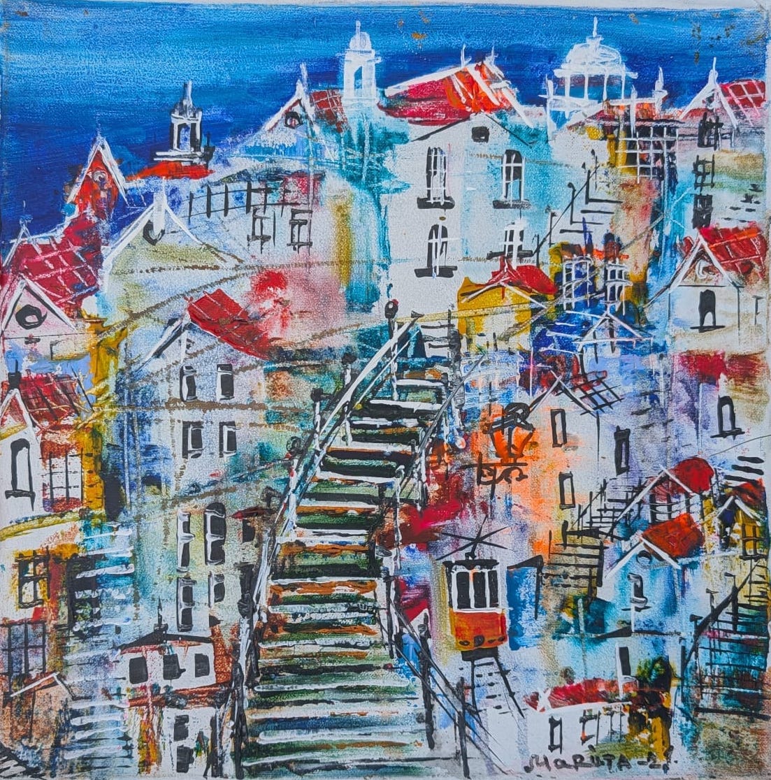 "Blue Lisbon", Marita Vaskova, Acrylic on Canvas, 40 x 40 cm