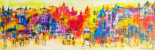 "Noon on the Hillside", Marita Vaskova, Acrylic on Canvas. 90 x 30 cm