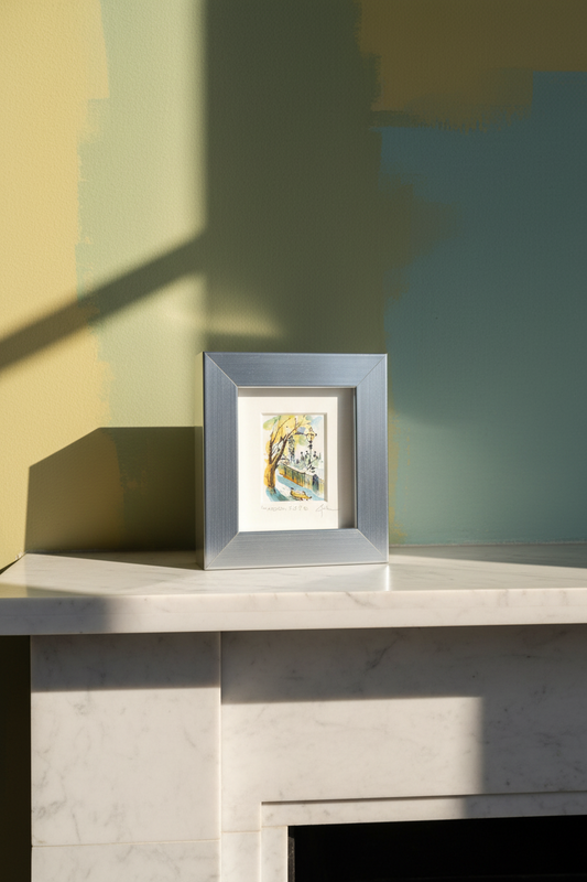 Southbank Tree & Bench - Original Hand-Painted Enhanced Print | London Art | Framed Mini Artwork