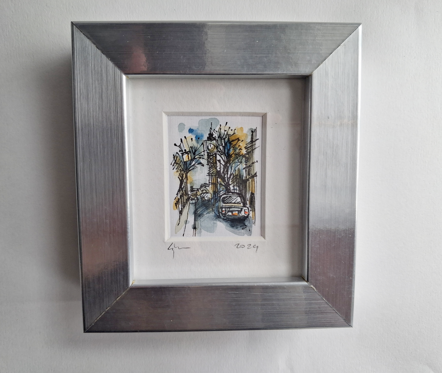 Big Ben & Black Cab - Original Hand-Painted Enhanced Print, London Art, Framed Mini Artwork
