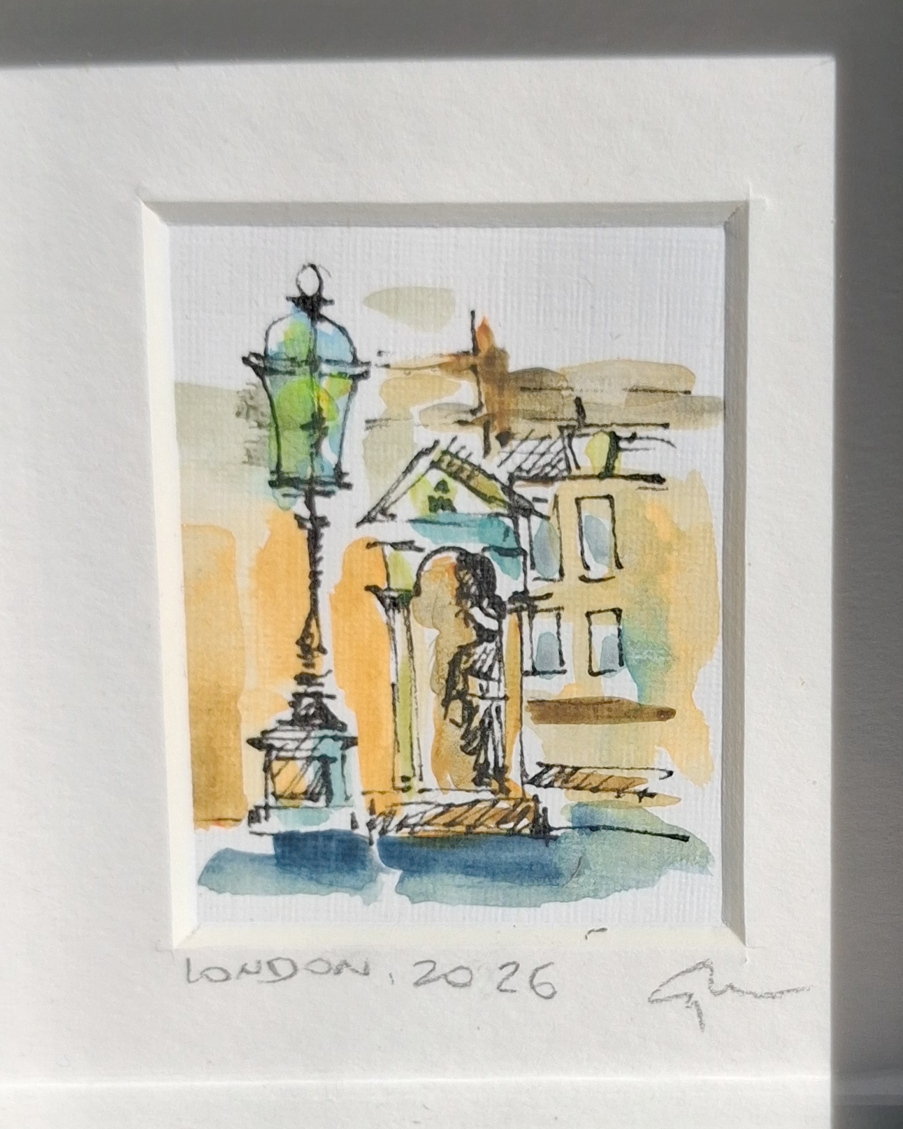 London Townhouse in golden colours - Original Hand-Painted Enhanced Print | London Art | Framed Mini Artwork