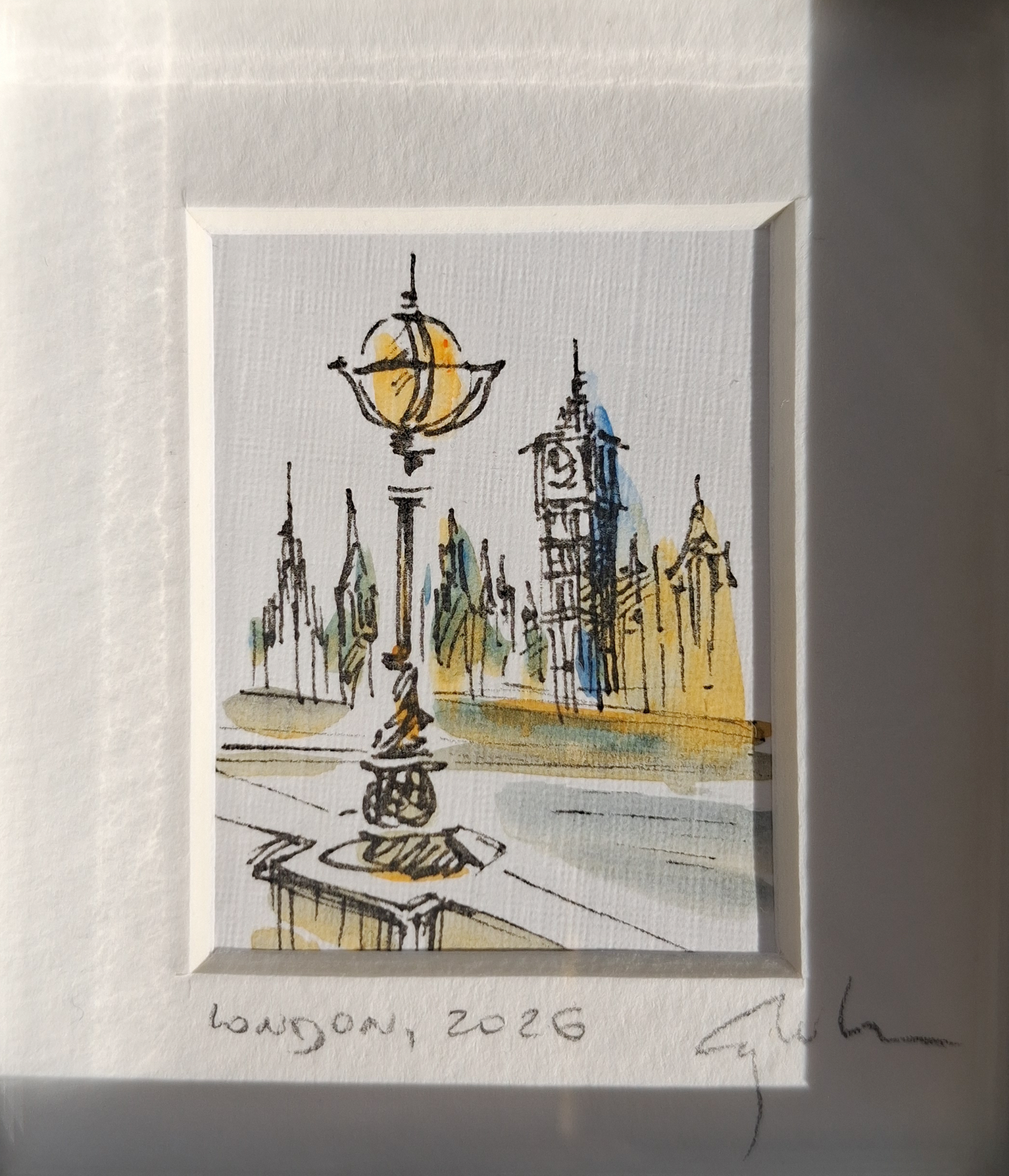 Embankment Lamp & Big Ben - Original Hand-Painted Enhanced Print | London Art | Framed Mini Artwork