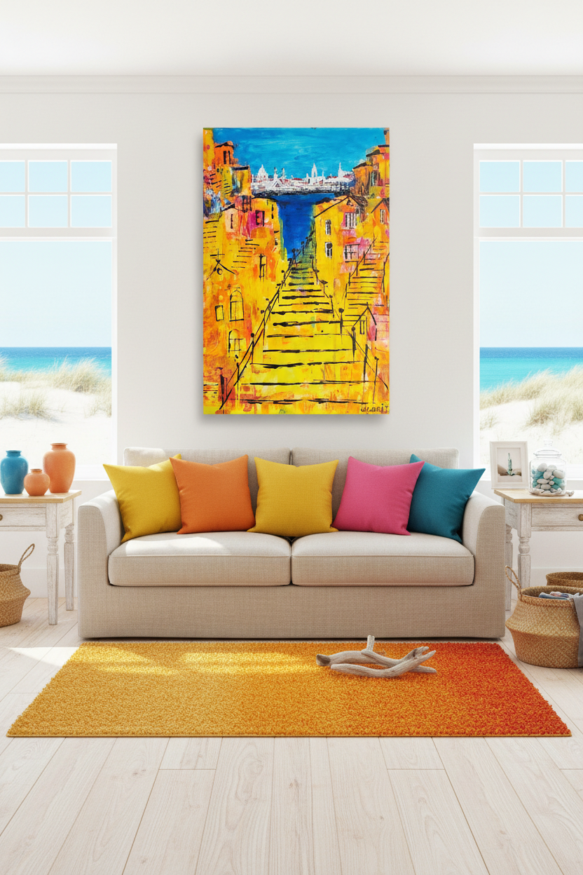 "Golden Steps to the Sea" - Marita Vaskova, Acrylic on Canvas, 42 × 59 cm