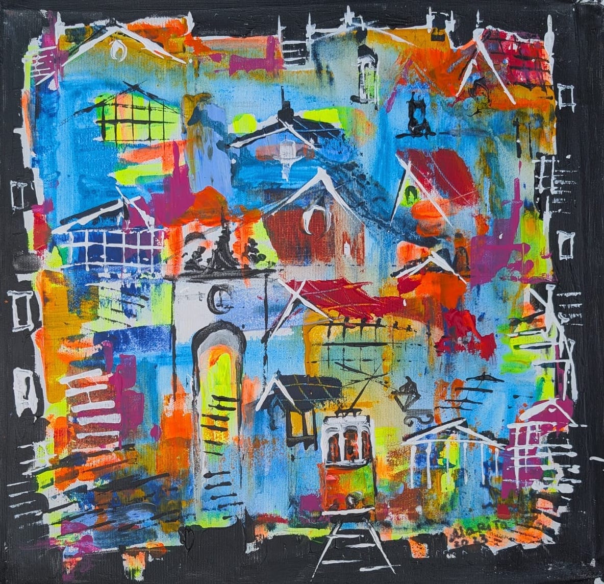 "Blue night" Original Painting, Acrylic, 39x39 cm