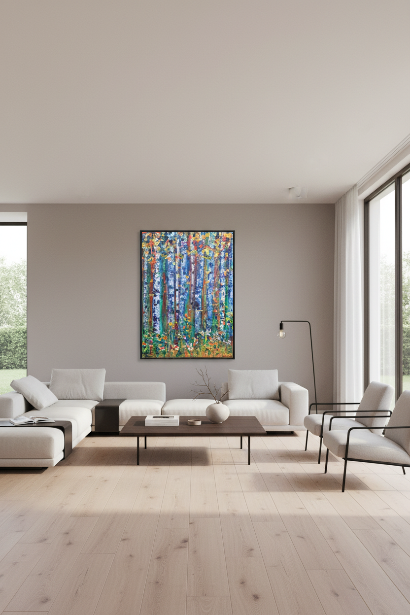 "Birch Forest in Bloom" - Marita Vaskova, Acrylic on Canvas, 42 × 59 cm