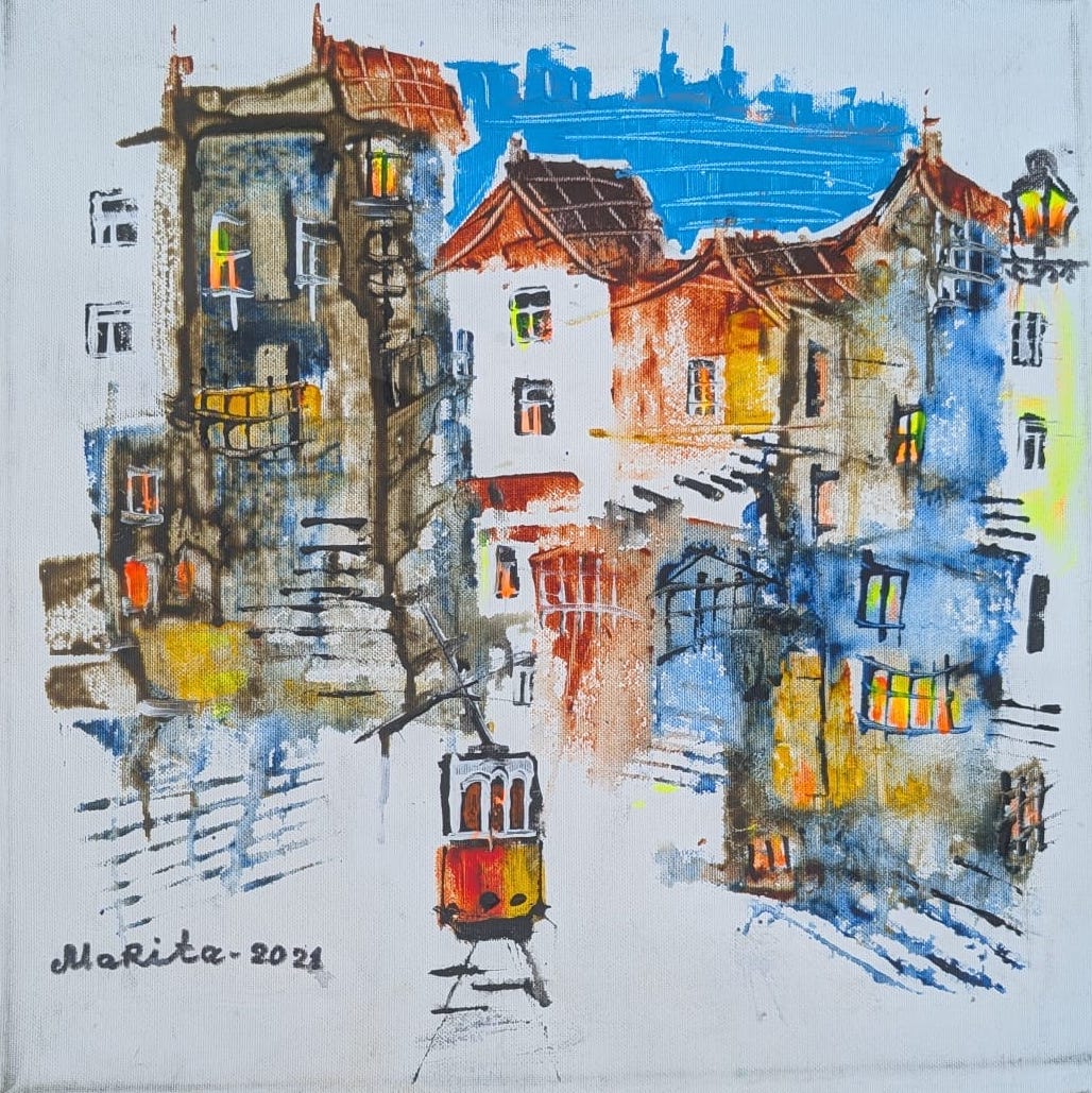 "A piece of a blue sky in Lisbon" 30x30cm