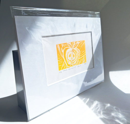 Apple (Neon Orange) — Original Linocut Print, 1/5 Artist: Olena Maksymova, Year: 2018