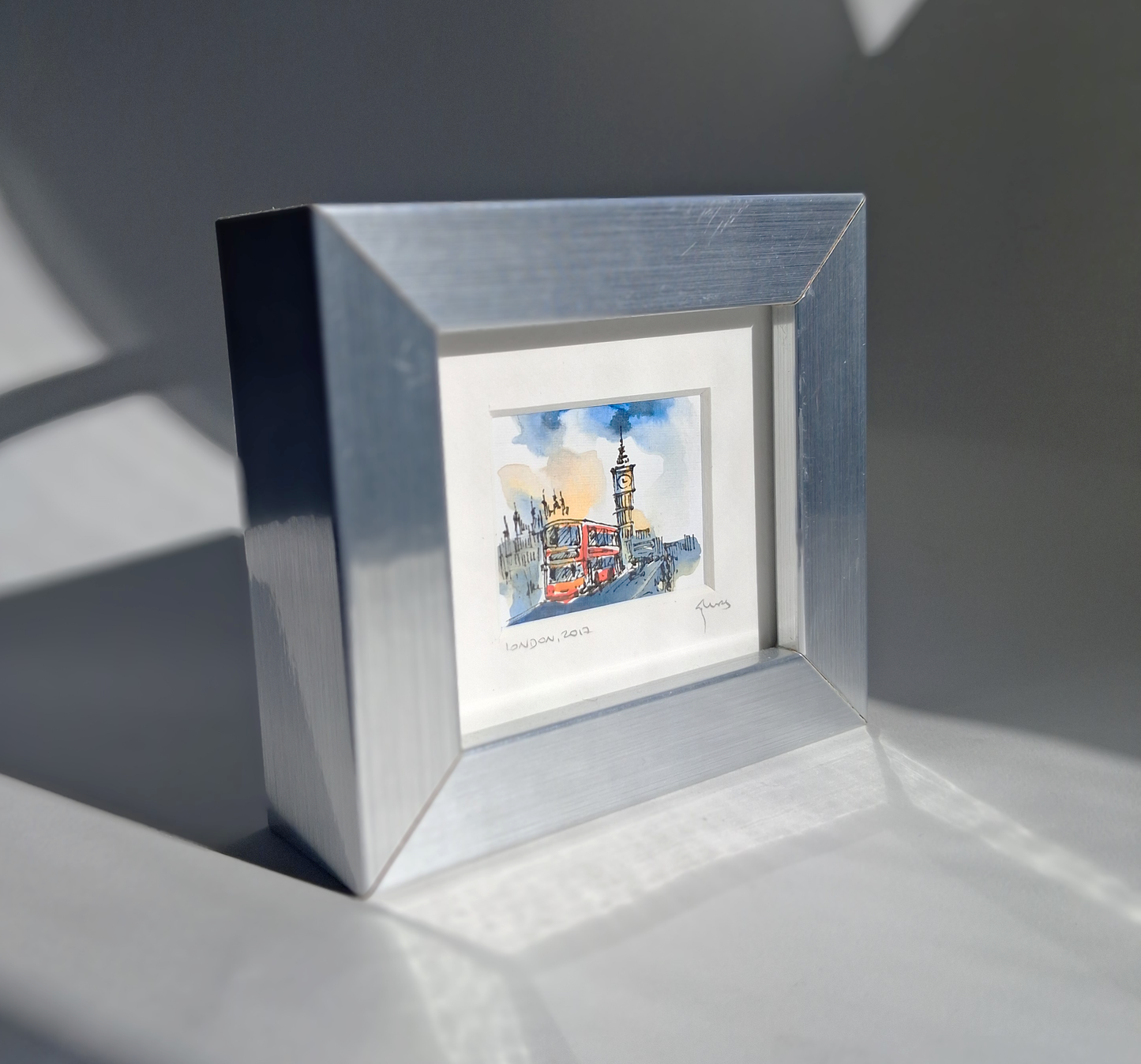 Red Bus & Big Ben — Original Hand-Painted Enhanced Print | London Art | Framed Mini Artwork