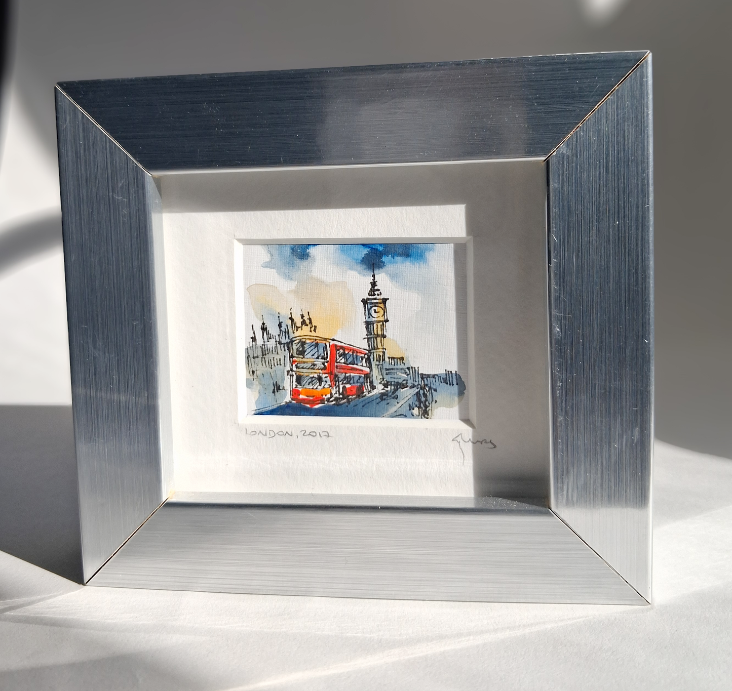 Red Bus & Big Ben — Original Hand-Painted Enhanced Print | London Art | Framed Mini Artwork