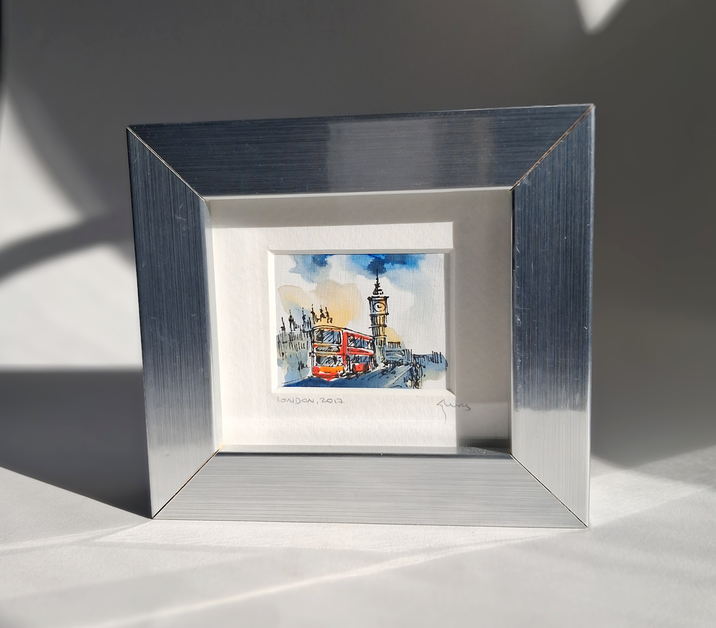 Red Bus & Big Ben — Original Hand-Painted Enhanced Print | London Art | Framed Mini Artwork
