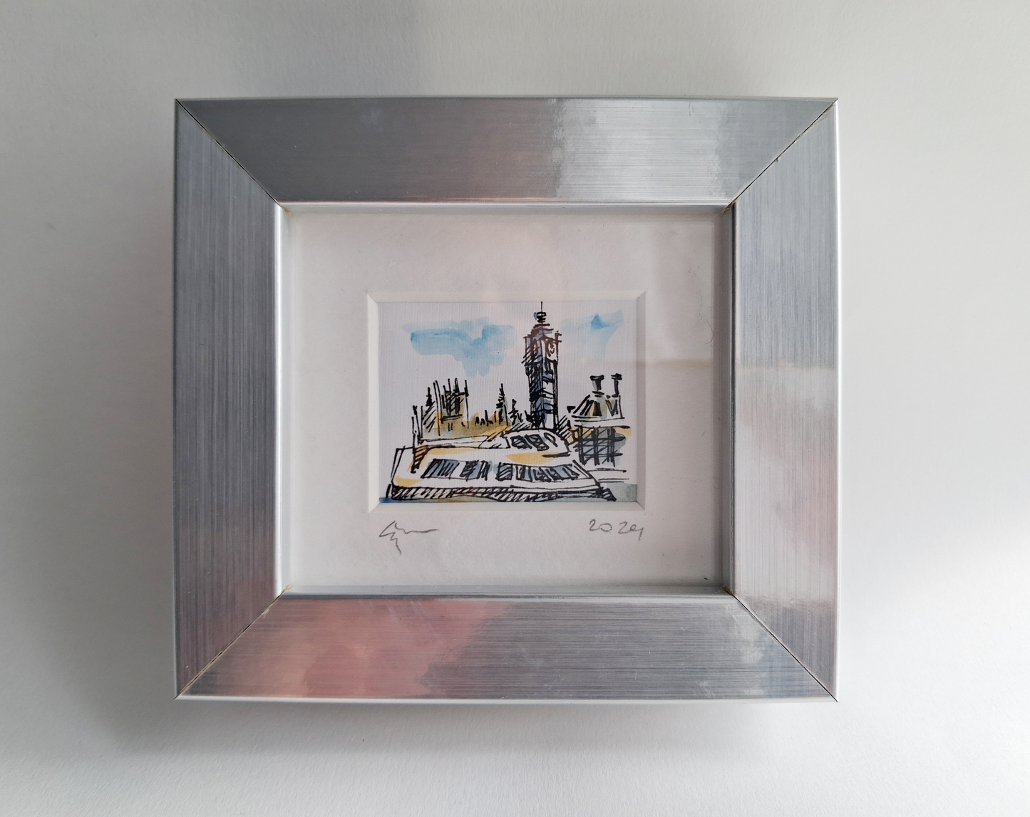 Thames River Cruiser & Big Ben - Original Hand-Painted Enhanced Print, London Art, Framed Mini Artwork