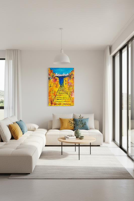 "Golden Steps to the Sea" - Marita Vaskova, Acrylic on Canvas, 42 × 59 cm