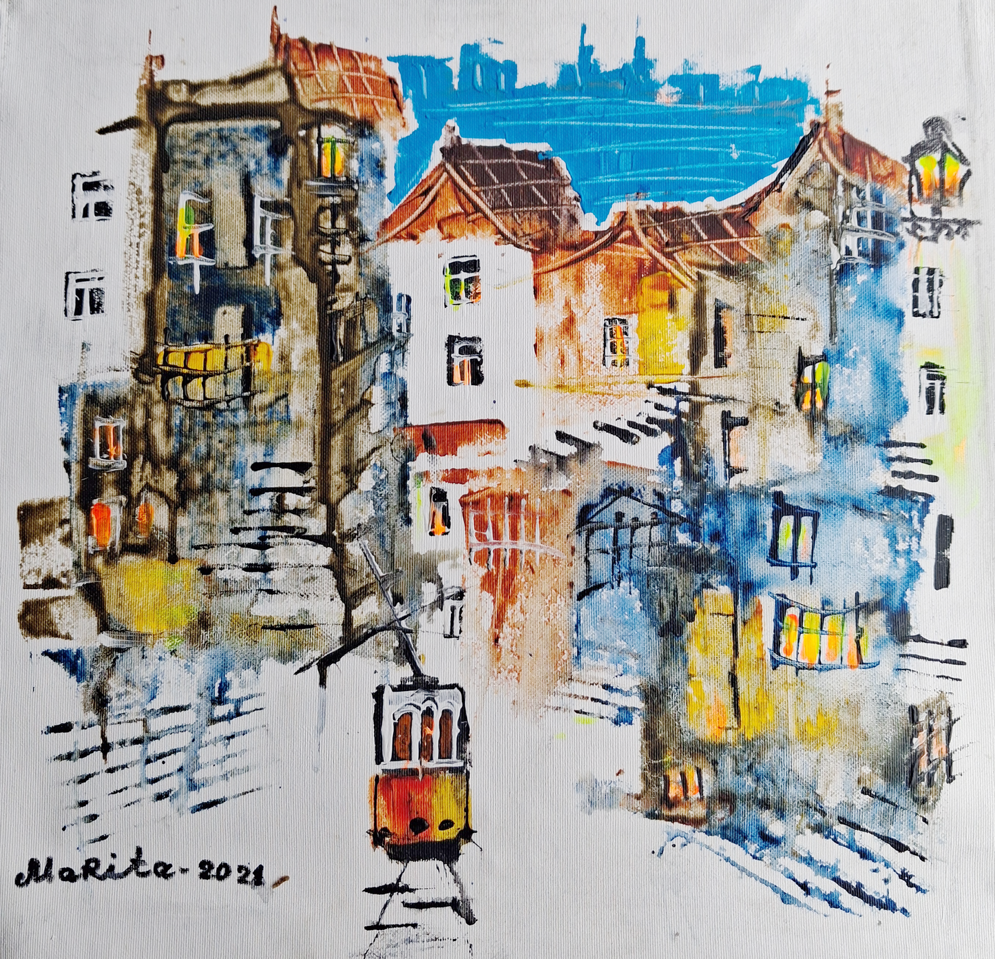 "The City Breathes", Marita Vaskova, Acrylic on Canvas, 30 x 30 cm