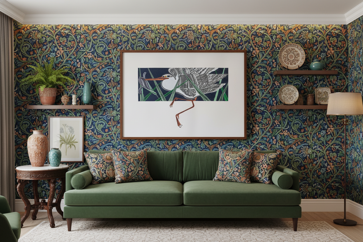 "Heron", Original Hand Painted Art Work, Tempera and Inc Pen