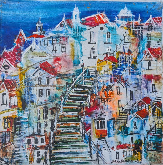 "Blue Lisbon", Marita Vaskova, Acrylic on Canvas, 40 x 40 cm
