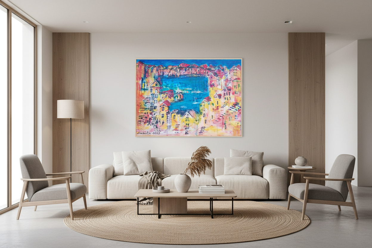 Mediterranean Harbour - Marita Vaskova, Acrylic on Canvas, 42 × 59 cm