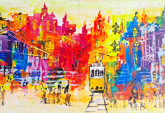 "Noon on the Hillside", Marita Vaskova, Acrylic on Canvas. 90 x 30 cm