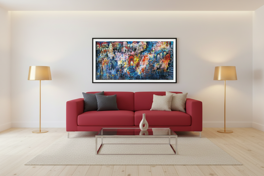 "Night colours of Lisbon", Marita Vaskova, Acrylic on canvas, 40x80 cm