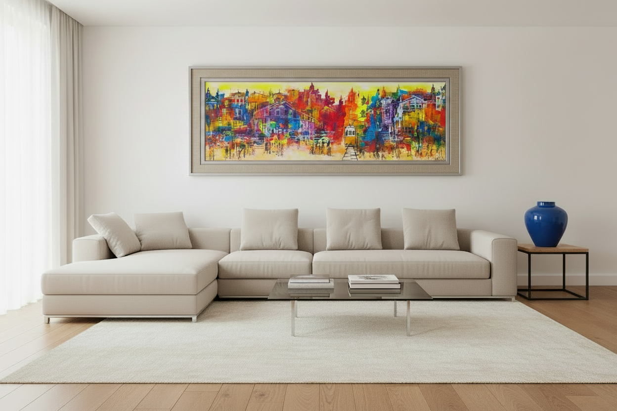 "Noon on the Hillside", Marita Vaskova, Acrylic on Canvas. 90 x 30 cm
