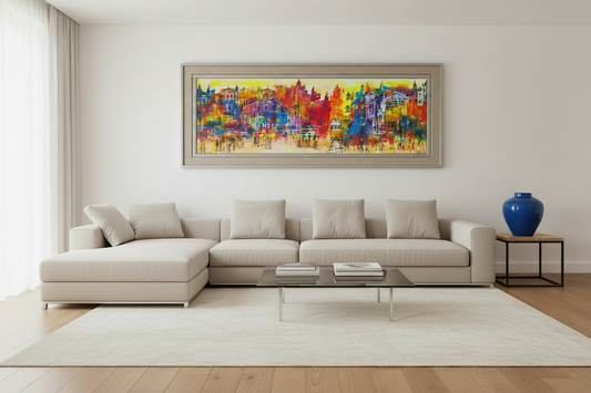 "Noon on the Hillside", Marita Vaskova, Acrylic on Canvas. 90 x 30 cm