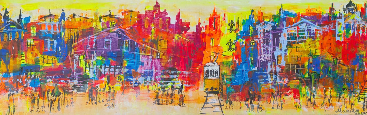 "Noon on the Hillside", Marita Vaskova, Acrylic on Canvas. 90 x 30 cm