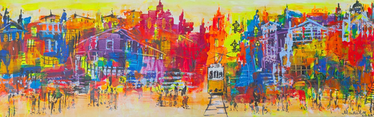 "Noon on the Hillside", Marita Vaskova, Acrylic on Canvas. 90 x 30 cm