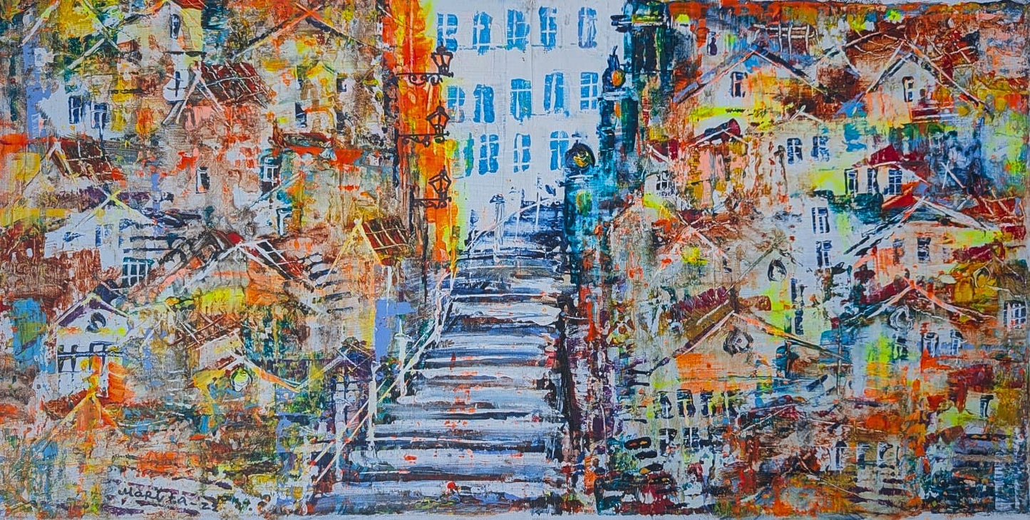 "Old City", Marita Vaskova, Acrylic on Canvas, 40 x 80 cm