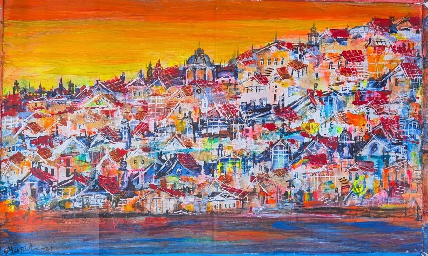 "Orange Sky in Lisbon", Marita Vaskova, Acrylic on Canvas, 100 x 60 cm