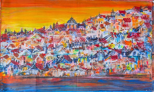 "Orange Sky in Lisbon", Marita Vaskova, Acrylic on Canvas, 100 x 60 cm
