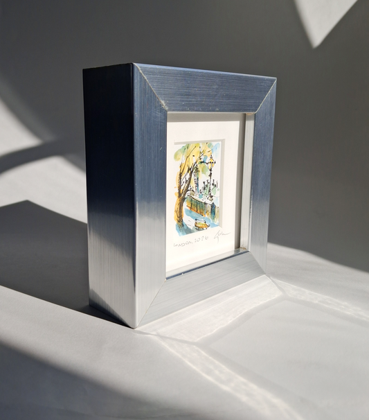 Southbank Tree & Bench - Original Hand-Painted Enhanced Print | London Art | Framed Mini Artwork
