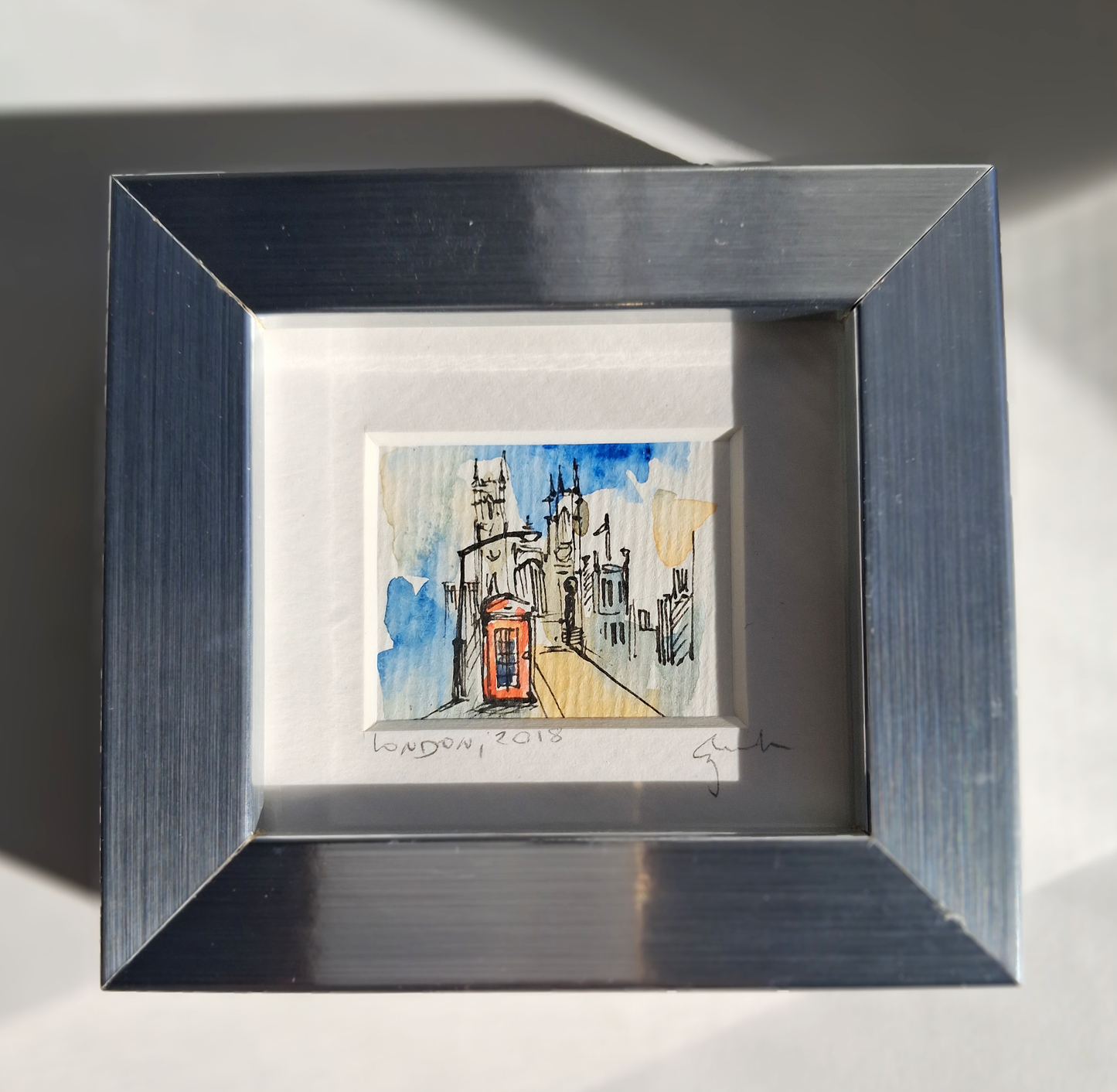 Westminster Abbey & Red Phone Box - Original Hand-Painted Enhanced Print | London Art | Framed Mini Artwork