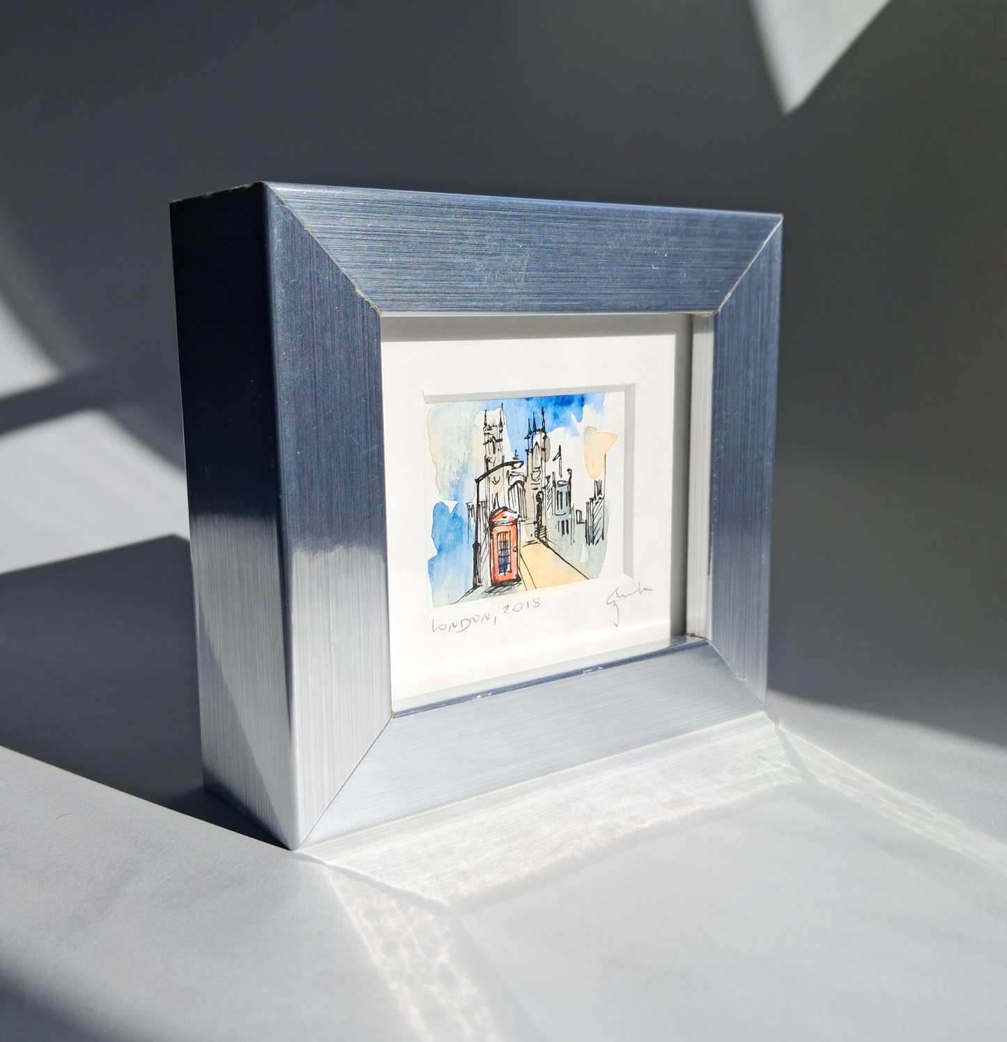 Westminster Abbey & Red Phone Box - Original Hand-Painted Enhanced Print | London Art | Framed Mini Artwork
