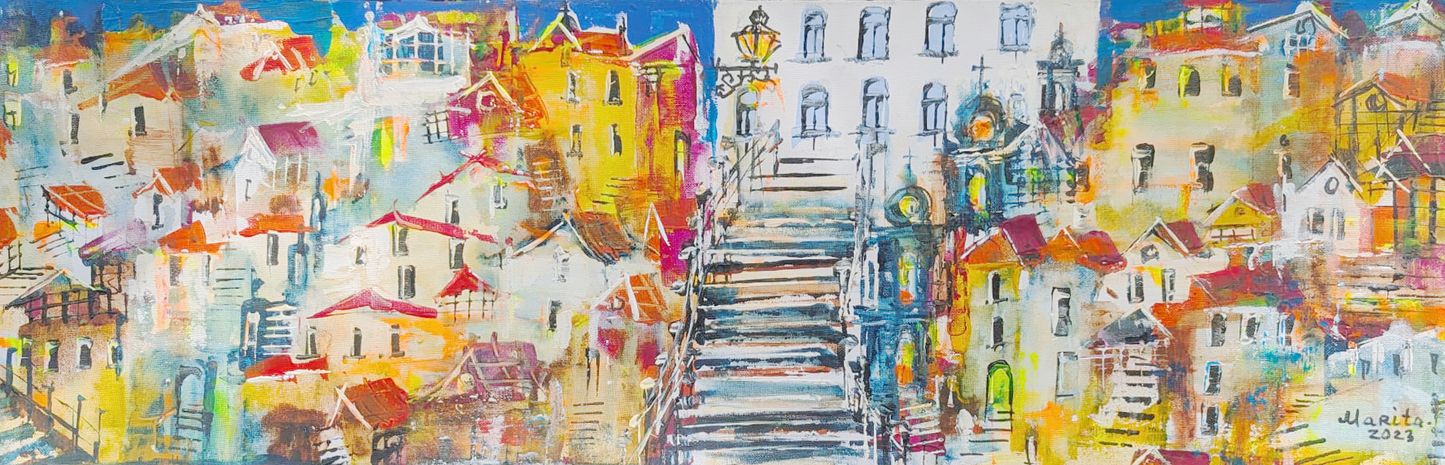 "A staircase", Marita Vaskova, Acrylic on Canvas, 90 x 30 cm