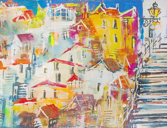 "A staircase", Marita Vaskova, Acrylic on Canvas, 90 x 30 cm