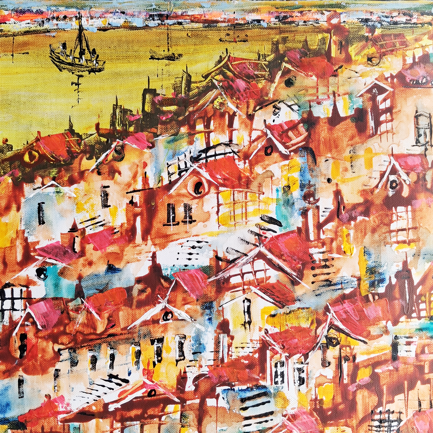 "Amber Afternoon", Marita Vaskova, Acrylic on Canvas, 39 x 39 cm