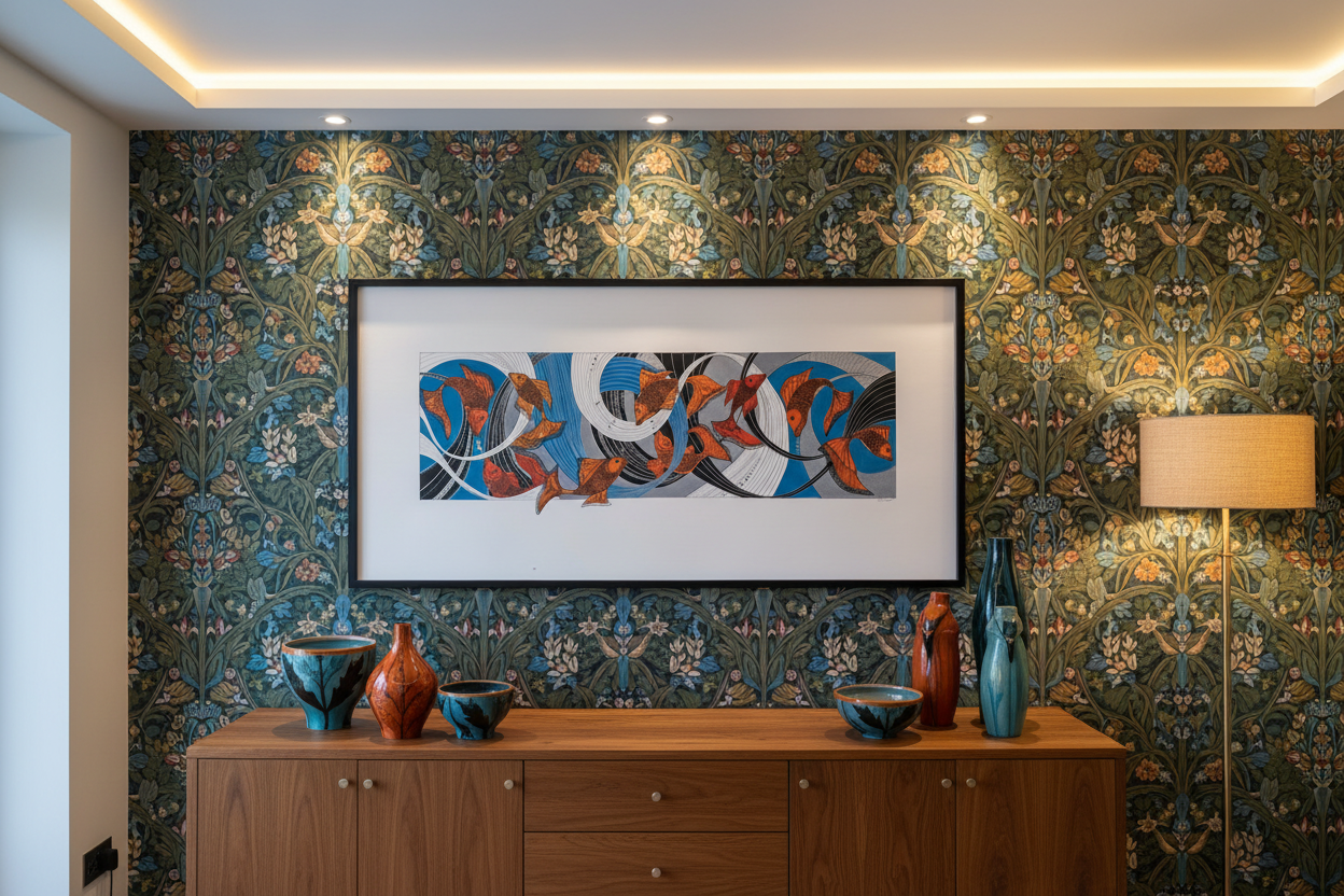 "The Golden Shoal", Original Hand painted Artwork, Tempera and Ink Pen