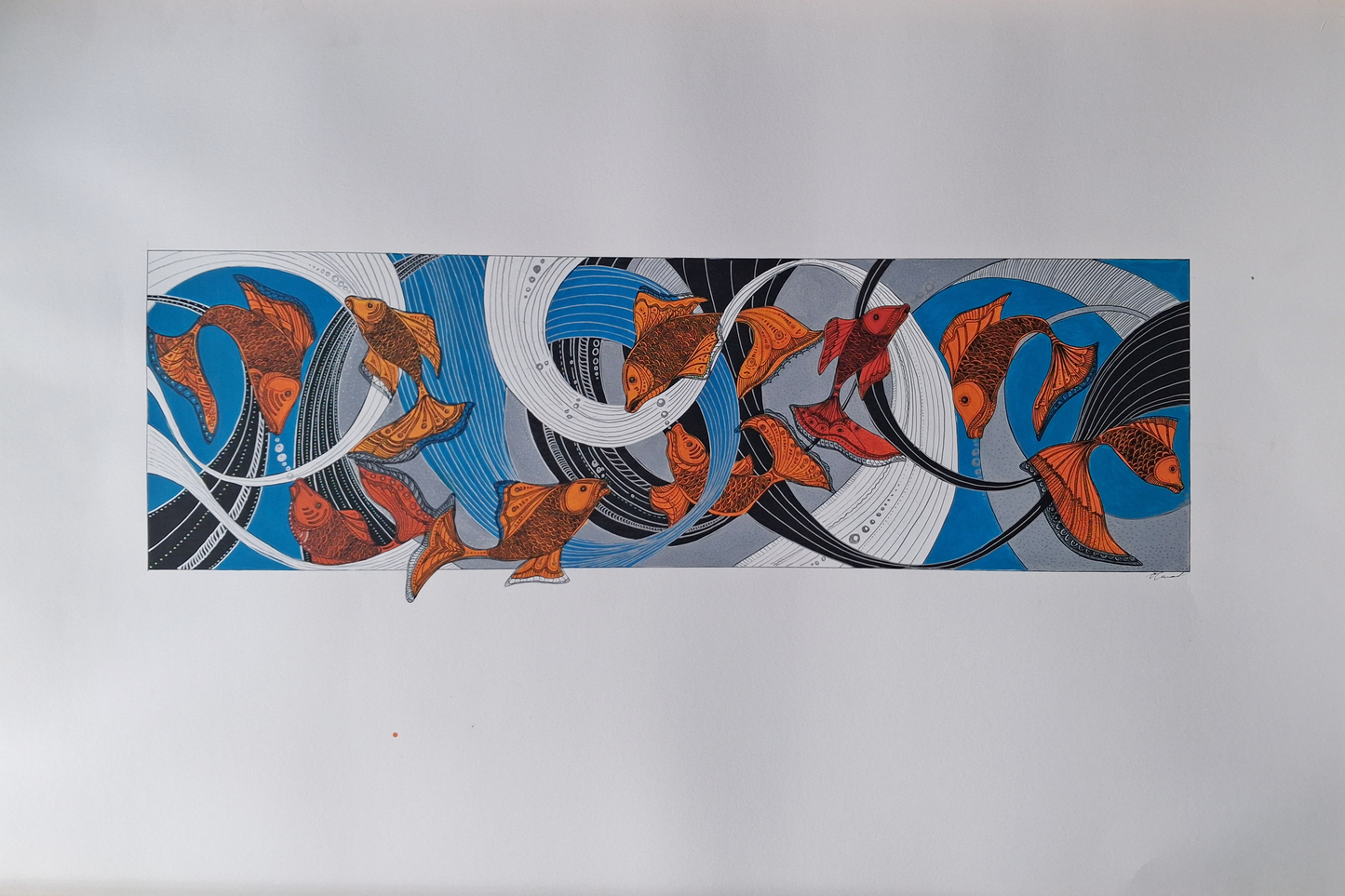 "The Golden Shoal", Original Hand painted Artwork, Tempera and Ink Pen