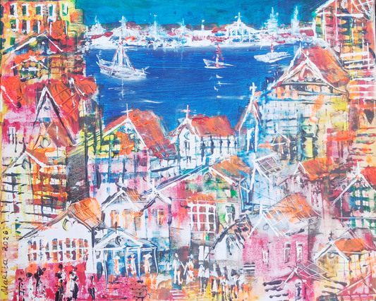 "Harbour Town Promenade" - Marita Vaskova, Acrylic on Canvas,  46 × 56 cm