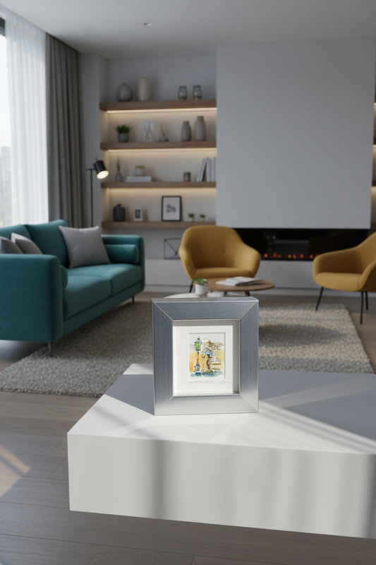 London Townhouse in golden colours - Original Hand-Painted Enhanced Print | London Art | Framed Mini Artwork