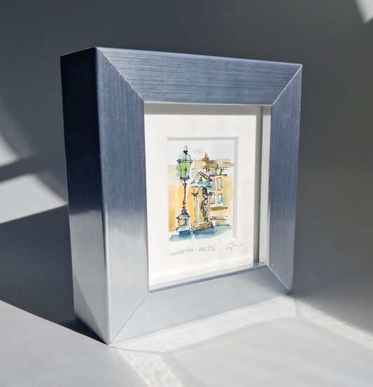 London Townhouse in golden colours - Original Hand-Painted Enhanced Print | London Art | Framed Mini Artwork