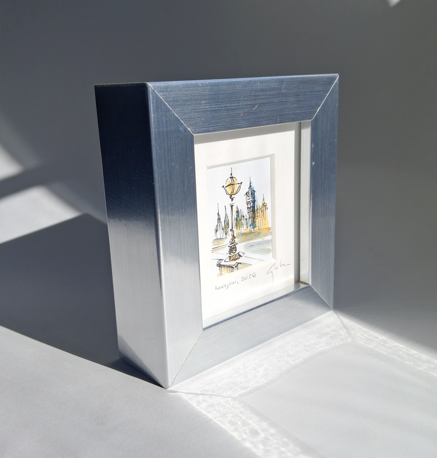 Embankment Lamp & Big Ben - Original Hand-Painted Enhanced Print | London Art | Framed Mini Artwork