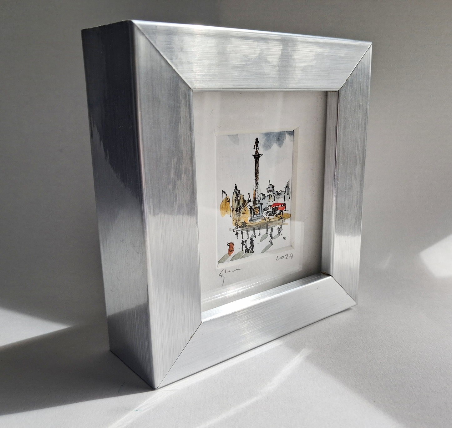 "Trafalgar Square" - Original Hand-Painted Enhanced Print, London Art, Framed Mini Artwork
