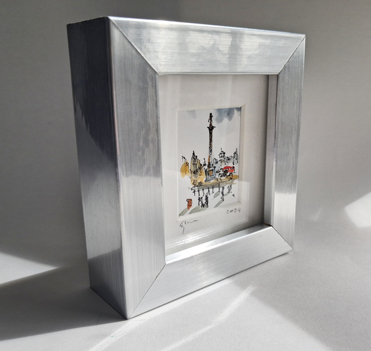 "Trafalgar Square" - Original Hand-Painted Enhanced Print, London Art, Framed Mini Artwork