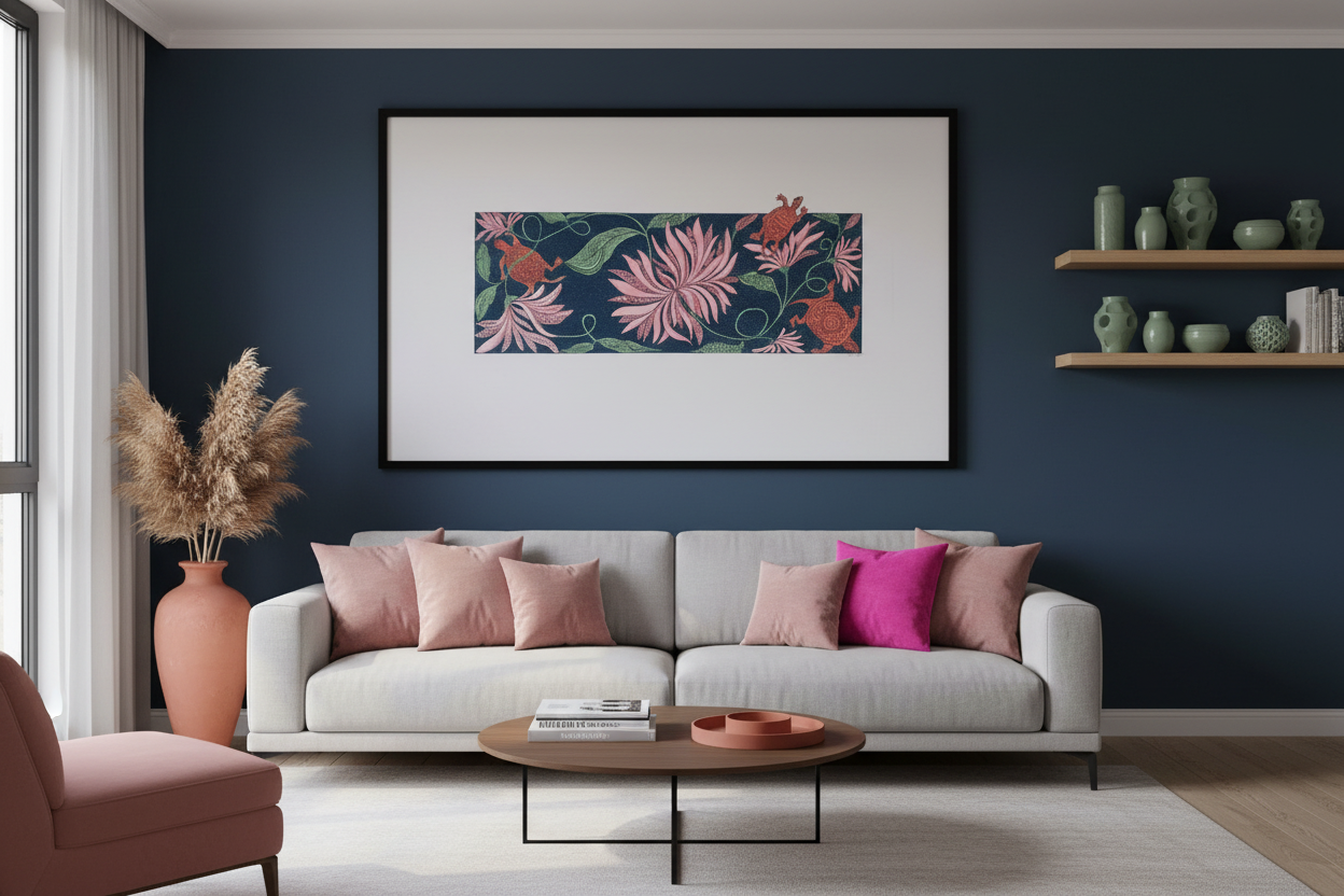 Original artwork with floral and turtle design on a plain background
