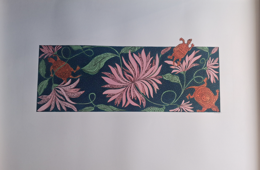 "Turtles & Passion Flowers", Original Hand Painted Artwork
