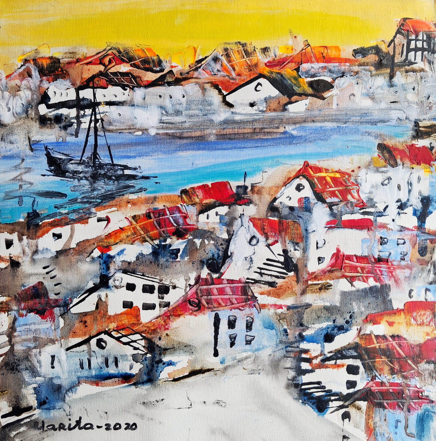 “Harbour Village", Marita Vaskova, Acrylic on Canvas, 40 x 40cm